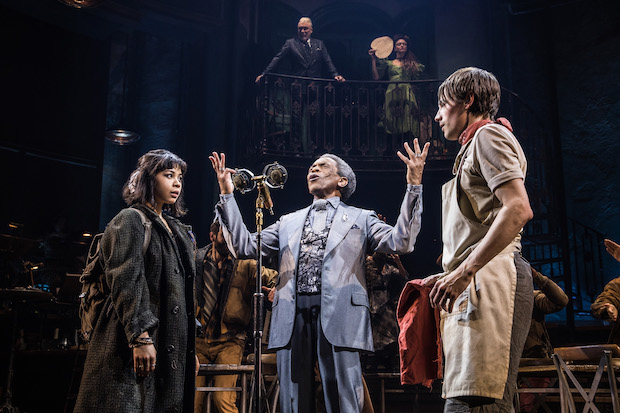 Eva Noblezada, Andre De Shields, and Reeve Carney star in Hadestown on Broadway.