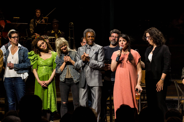 Tony-winning Hadestown director Rachel Chavkin takes the mic at curtain call after the June 11 performance.