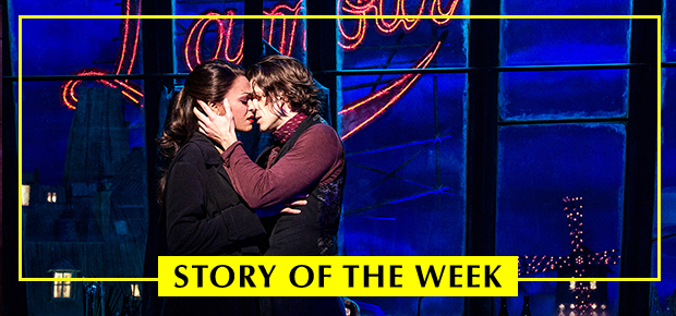 Karen Olivo and Aaron Tveit star in Moulin Rouge! The Musical.