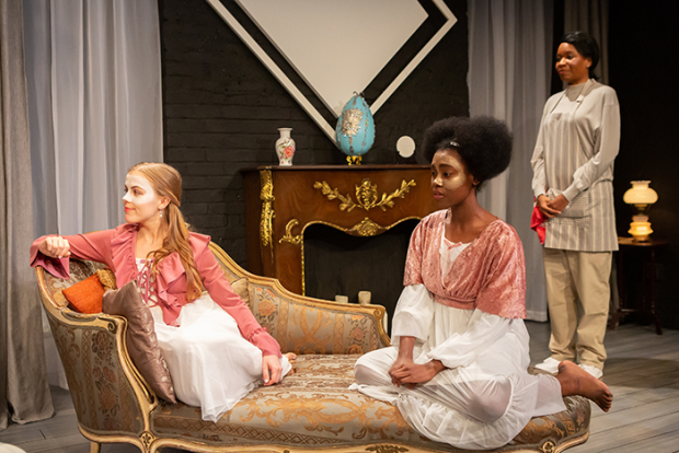 MaryKathryn Kopp, Tabatha Gayle, and Nikki E. Walker in Amina Henry&#39;s The Great Novel, directed by Sarah Norris, at the Flea.