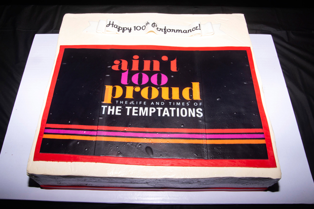 The cake to celebrate Ain&#39;t Too Proud&#39;s 100th Broadway performance.