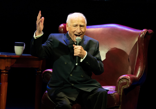 Mel Brooks gets animated on the first night of his residence on Broadway.