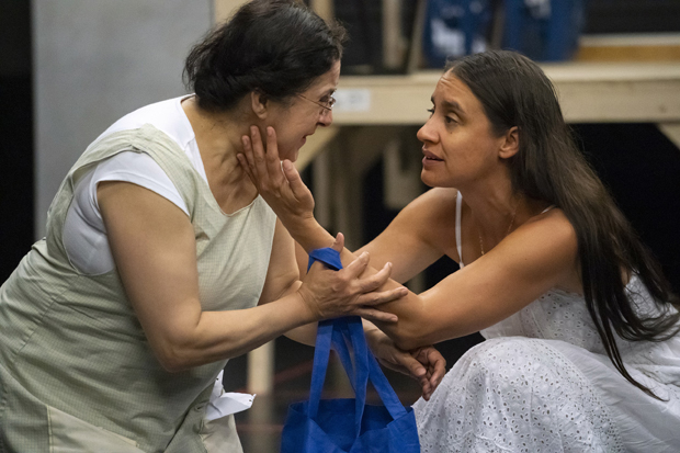 Socorro Santiago and Sabina Zúñiga Varela in rehearsal for Mojada, by Luis Alfaro and directed by Chay Yew.