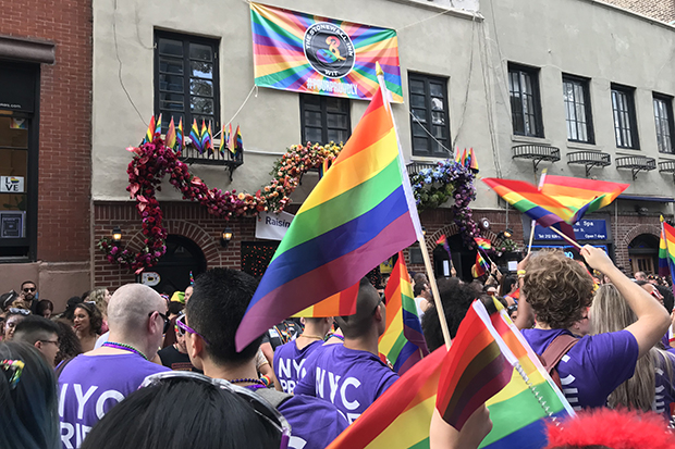The Pride march always passes in front of the Stonewall Inn.