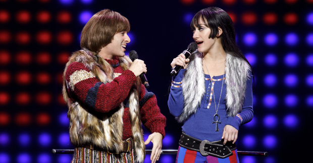 Jarrod Spector and Micaela Diamond as Sonny and Cher in The Cher Show.