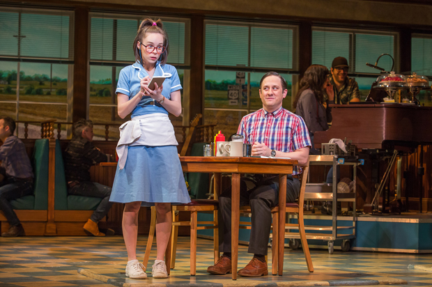 Caitlin Houlahan and Christopher Fitzgerald as Dawn and Ogie in Broadway&#39;s Waitress.