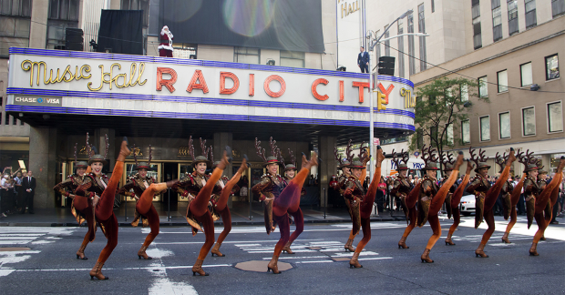 The Rockettes performing in front of Radio City Music Hall.