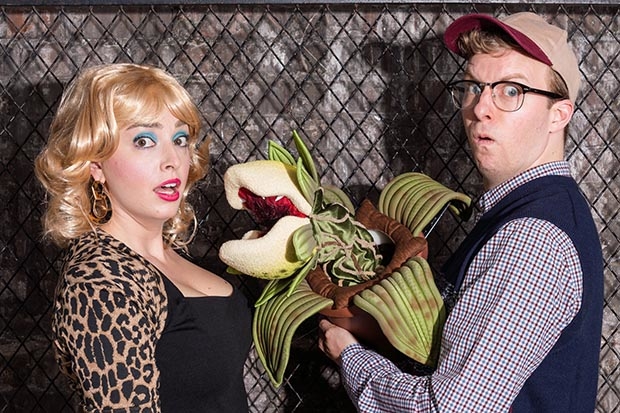 Katrina Z. Pavao and Dan Prior star in the Lyric Stage Company production of Little Shop of Horrors.