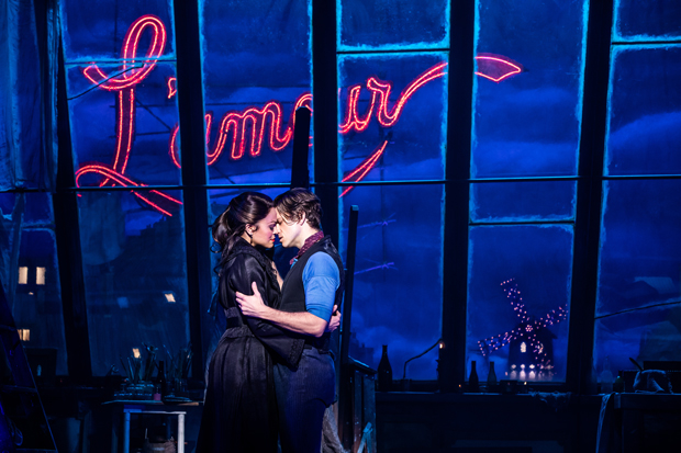 Karen Olivo and Aaron Tveit star in Moulin Rouge! The Musical on Broadway.
