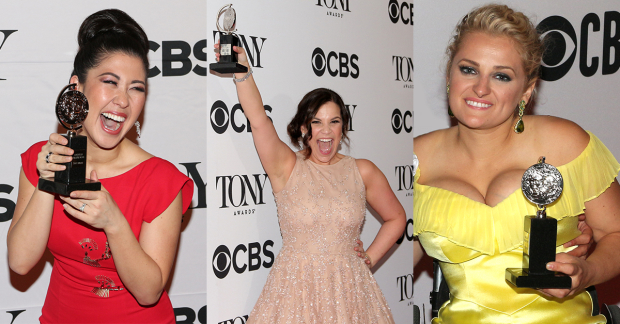 Ruthie Ann Miles, Lindsay Mendez, and Ali Stroker with their Tony Awards for Best Featured Actress in a Musical.