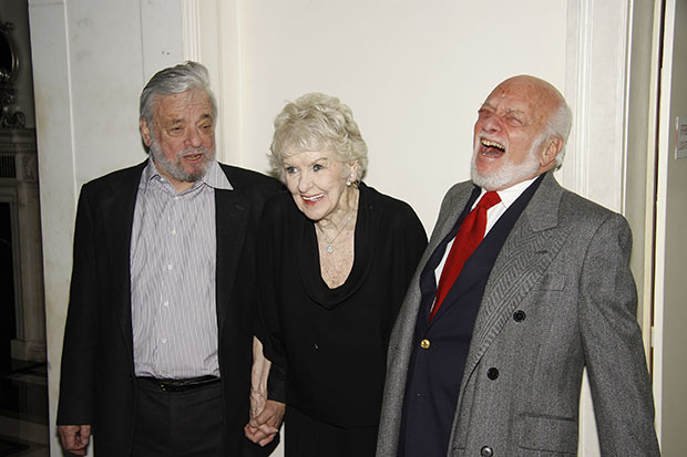 Stephen Sondheim, Elaine Stritch, and Harold Prince share a laugh at the Café Carlyle.