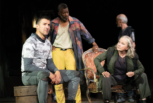 Jonathan Cake, Teagle F. Bougere, and Kate Burton star in Coriolanus, which closes at the Delacorte Theater on August 11.