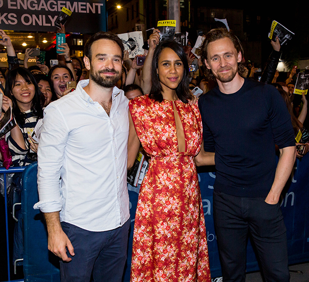 Charlie Cox, Zawe Ashton, and Tom Hiddleston after the first preview of Betrayal.