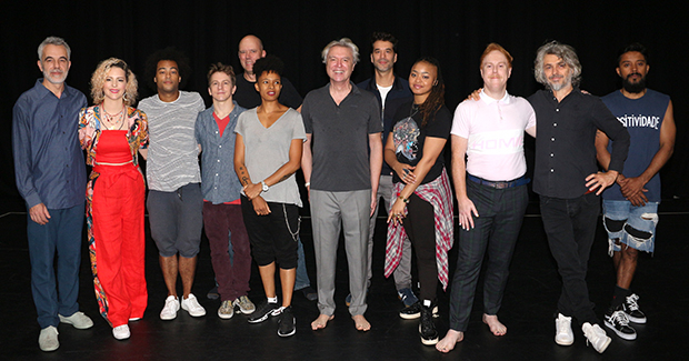 David Byrne with the cast of American Utopia.