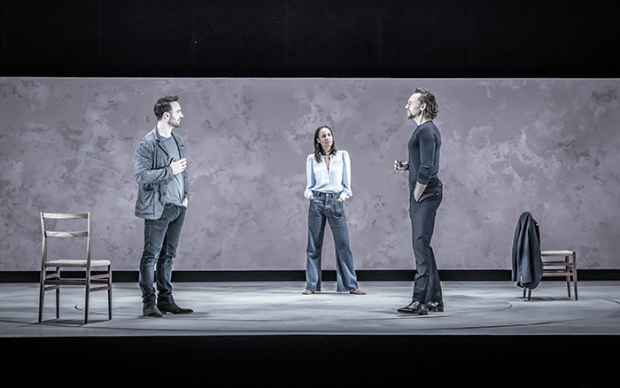Charlie Cox, Zawe Ashton, and Tom Hiddleston in the London production of Betrayal, directed by Jamie Lloyd.