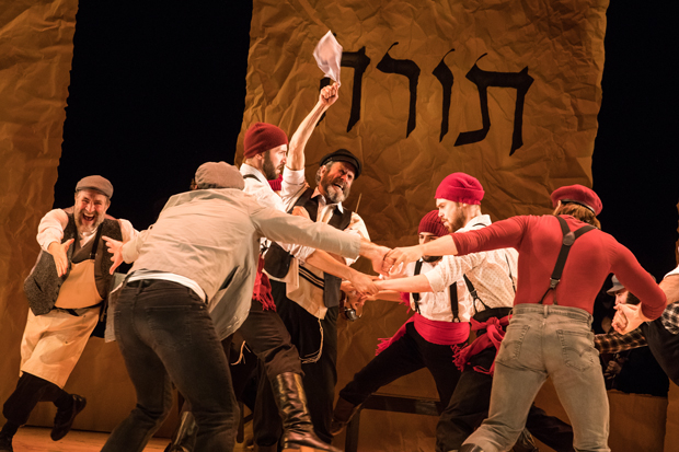 Steven Skybell, center, and company members of Fiddler on the Roof in Yiddish at Stage 42.