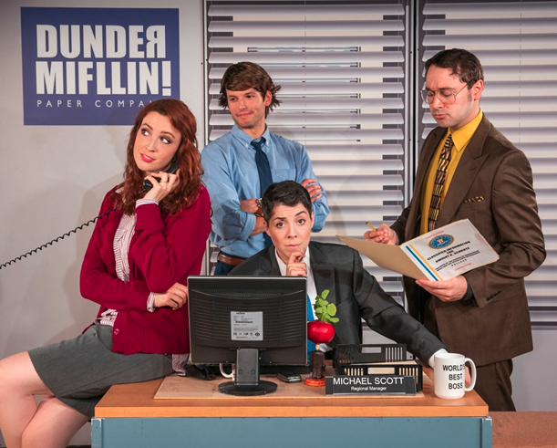 The Office! A Musical Parody cast members Taylor Coriell, Tom McGovern, Sarah McKenzie Baron, and Chase McCall.