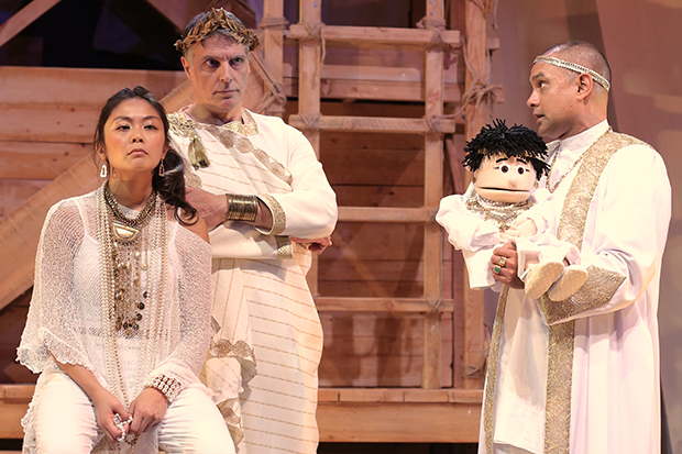 Teresa Avia Lim plays Cleopatra, Robert Cuccioli plays Caesar, and Rajesh Bose plays Pothinus in Caesar and Cleopatra.