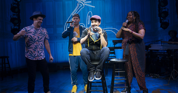 Anthony Veneziale, Chris Sullivan, Lin-Manuel Miranda, Aneesa Folds,
and Arthur Lewis in Freestyle Love Supreme.