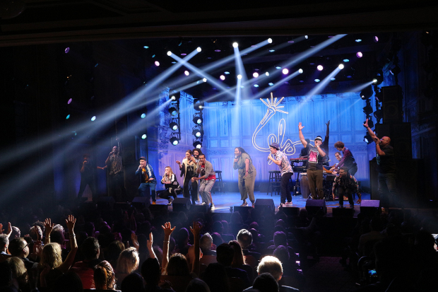 Opening night curtain call at Freestyle Love Supreme at the Booth Theatre.