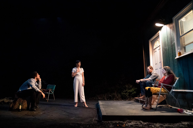 John Zdrojeski, Zoë Winters, Jeb Kreager, and Julia McDermott star in Heroes of the Fourth Turning at Playwrights Horizons.