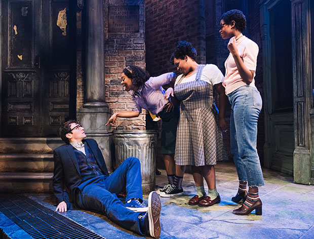 Jonathan Groff, Ari Groover, Salome Smith, and Joy Woods star in the off-Broadway revival of Little Shop of Horrors.