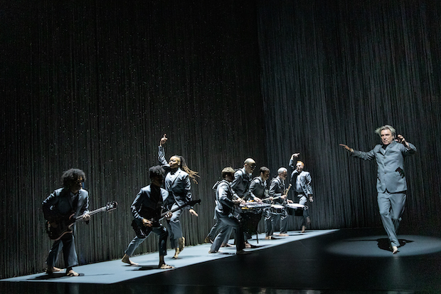 David Byrne (right) dances with the cast of David Byrne&#39;s American Utopia.