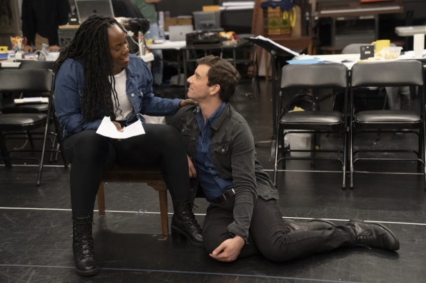 Crystal Lucas-Perry and Michael Urie in rehearsal for A Bright Room Called Day.