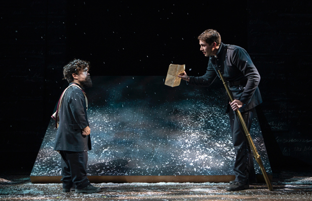 Peter Dinklage and Blake Jenner in Cyrano, which runs through December 22 at the Daryl Roth Theatre.