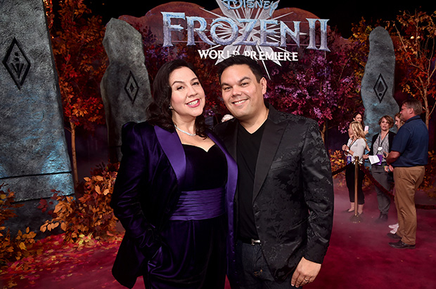 Frozen 2 songwriters Kristen Anderson-Lopez and Robert Lopez at the premiere.