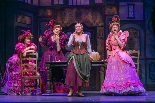 Angel Lin (Charlotte), Dee Hoty (Madame), Ashley Blanchet (Ella), and Rose Hemingway (Gabrielle) in Rodgers and Hammerstein&#39;s Cinderella at Paper Mill Playhouse.