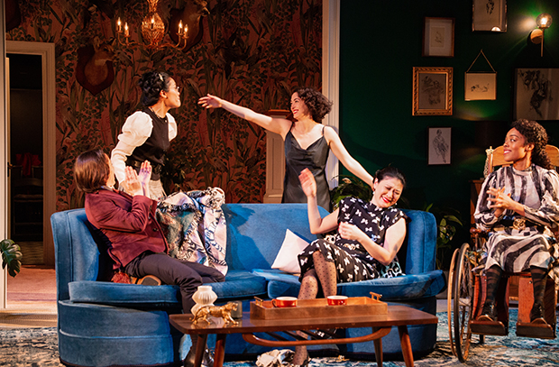 Ronete Levenson, Lindsay Rico, Helen Cespedes, Jennifer Lim, and Brittany Bradford star in the Theatre for a New Audience revival of Fefu and Her Friends at the Polonsky Shakespeare Center.