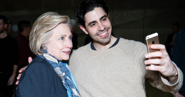 Hillary Clinton and Damon Daunno take a selfie.