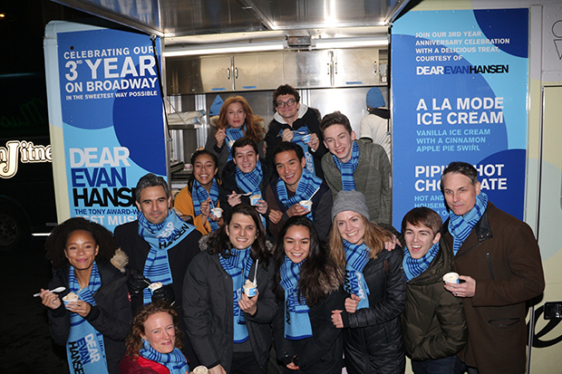 The cast of Dear Evan Hansen with the Van Leeuwen ice cream truck.