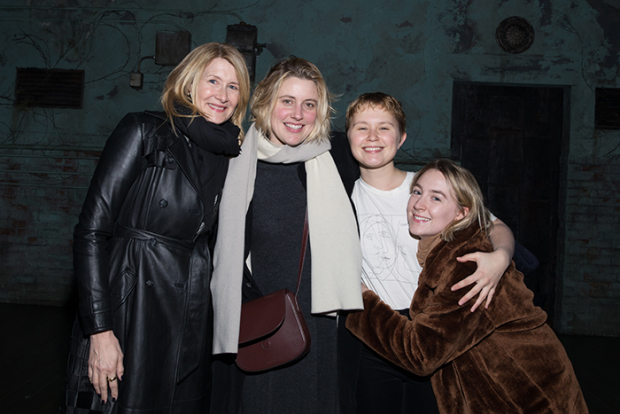 Laura Dern, Greta Gerwig, Eliza Scanlen, and Saoirse Ronan after a performance of To Kill a Mockingbird at the Shubert Theatre.