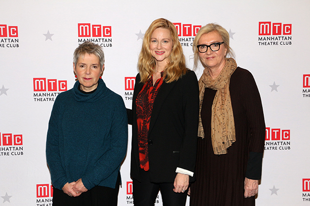 Laura Linney with adaptor Rona Munro and novelist Elizabeth Strout.