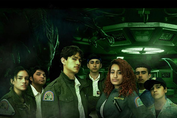 Britney Gonzalez, Pedro Sarmiento, Jason Lopez, David De Diego, Gabriella Delacruz, Dakota Rios, and Ibrahim Jaludi star in the North Bergen High School drama club&#39;s production of Alien.