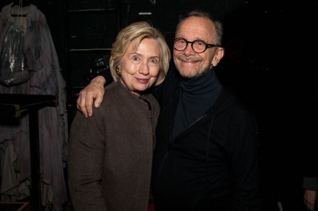 Hillary Clinton with Fiddler on the Roof director Joel Grey.