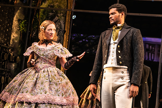 Annie McNamara play Alana, and Sullivan Jones plays Phillip in Slave Play at Broadway&#39;s Golden Theatre.