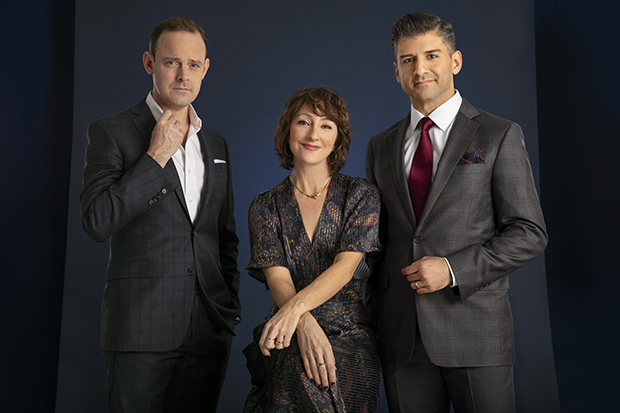 The stars of Lincoln Center Theater&#39;s Flying Over Sunset: Harry Hadden-Paton, Carmen Cusack, and Tony Yazbeck.