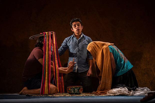Josué Maychi, Lupe de la Cruz, and Domingo Mijangos star in Andares, conceived and directed by Héctor Flores Komatsu, for Makuyeika Colectivo Teatral at Under the Radar.