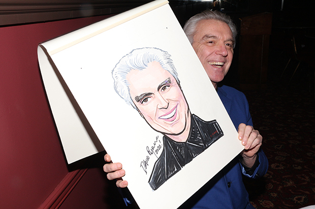 David Byrne with his new Sardi&#39;s portrait.
