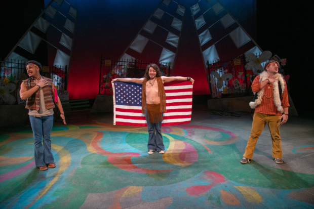Aaron Patterson, Eddie Shields, and Brian-Barry Pereira in the New Rep cast of Hair.