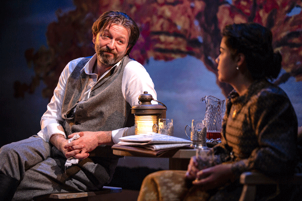 Alexander Sokovikov as Nicov and Brittany Anikka Liu as Lidia in The  Artist, one of two plays in Chekhov/Tolstoy: Love Stories, directed by Jonathan Bank for the Mint Theater at Theatre Row.