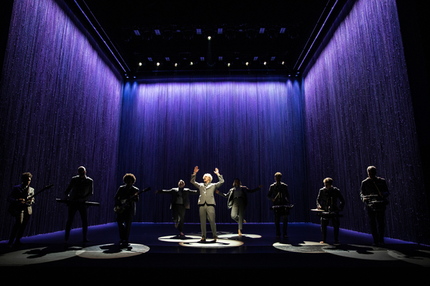David Byrne and the cast of American Utopia, running through February 16 on Broadway at the Hudson Theatre.