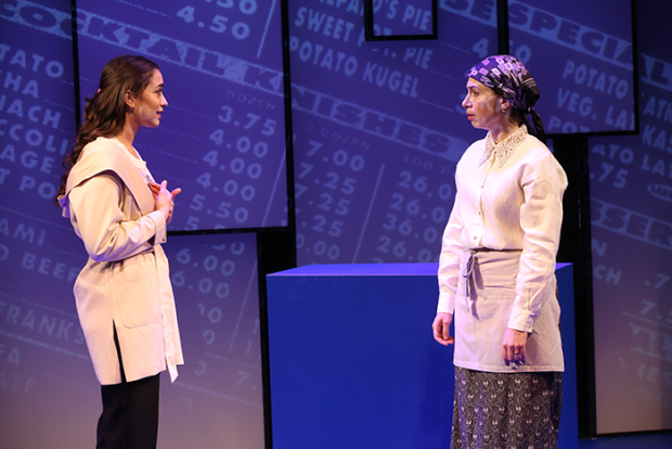 Lauren Annunziata (Angie) and Lauren Singerman (Rachel) in a scene from The Sabbath Girl, running through March 8 at 59E59 Theaters.