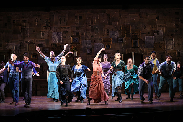 Beth Malone (center) leads the off-Broadway cast of The Unsinkable Molly Brown.