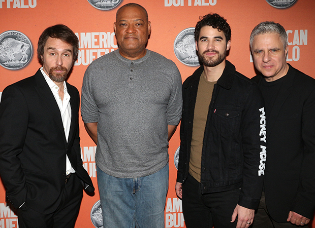 American Buffalo stars Sam Rockwell, Laurence Fishburne, and Darren Criss with director Neil Pepe.