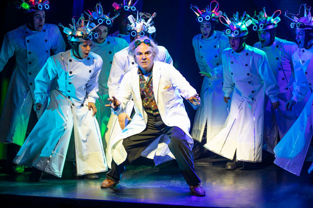Roger Bart as Doc Brown in Back to the Future: The Musical, making its world premiere at the Manchester Opera House in England.