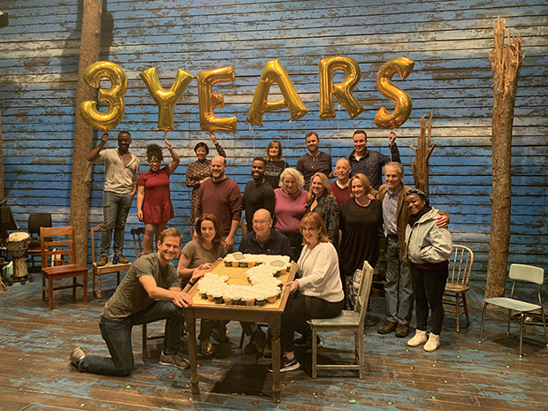 The cast of Come From Away during their third anniversary party.
